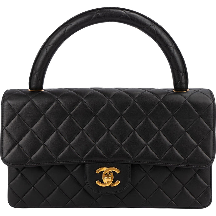 Chanel Quilted Lambskin Top Handle 24K Gold Single Flap Handbag