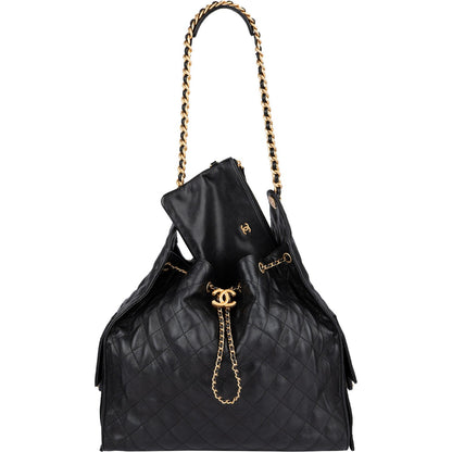 Chanel 25 Quilted Caviar Leather CC Drawstring Shoulder Bag Medium