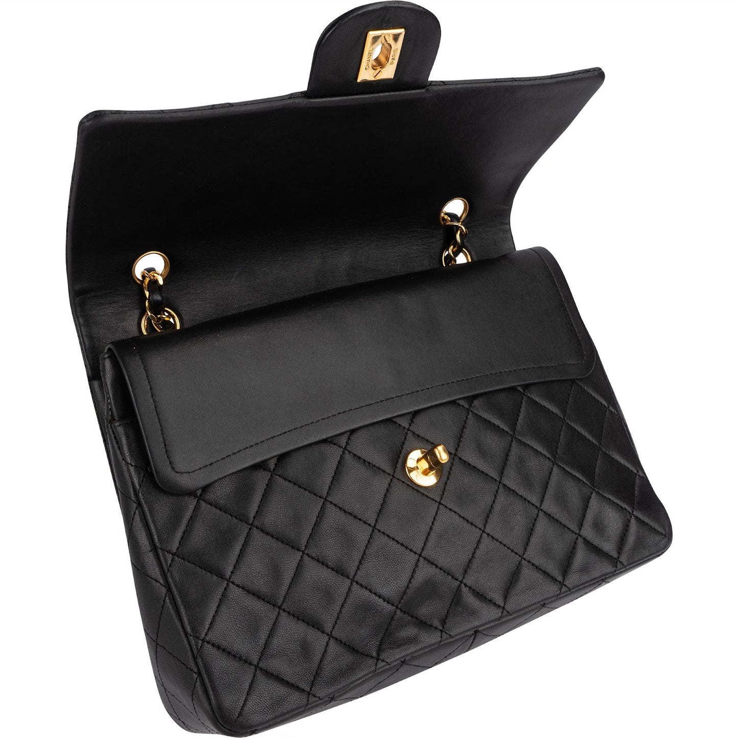Chanel Quilted Lambskin Medium 24K Gold Double Flap Shoulder Bag