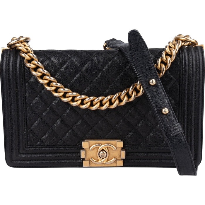 Chanel Quilted Caviar Leather Medium Boy Single Flap Crossbody Bag