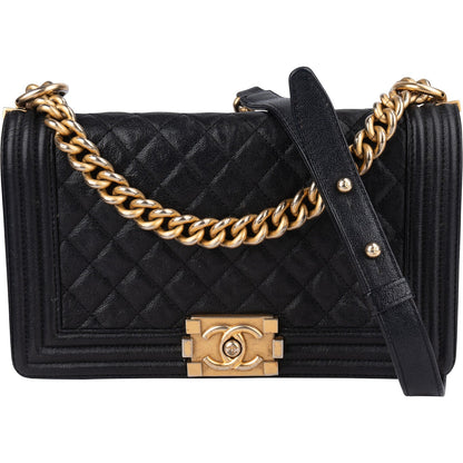 Chanel Quilted Caviar Leather Medium Boy Single Flap Crossbody Bag