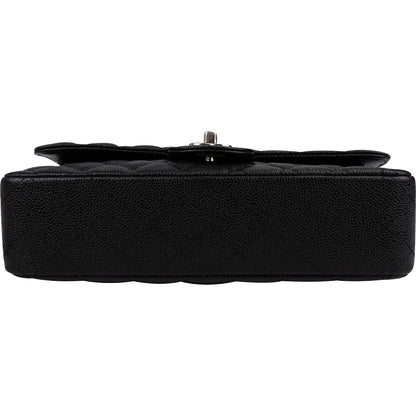 Chanel Quilted Caviar Leather Palladium Medium Double Flap Shoulder Bag