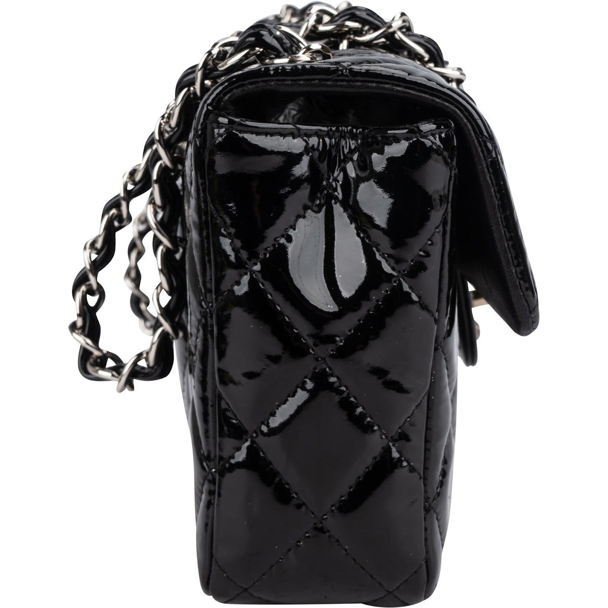 Chanel Quilted Patent Leather East West Single Flap Shoulder Bag