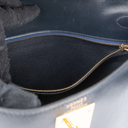 Hermès Blue Boxcalf Leather Kelly 28 Handbag