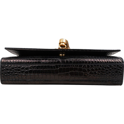 Saint Laurent Croc-Embossed Leather Kate Tassel Chain Crossbody Bag