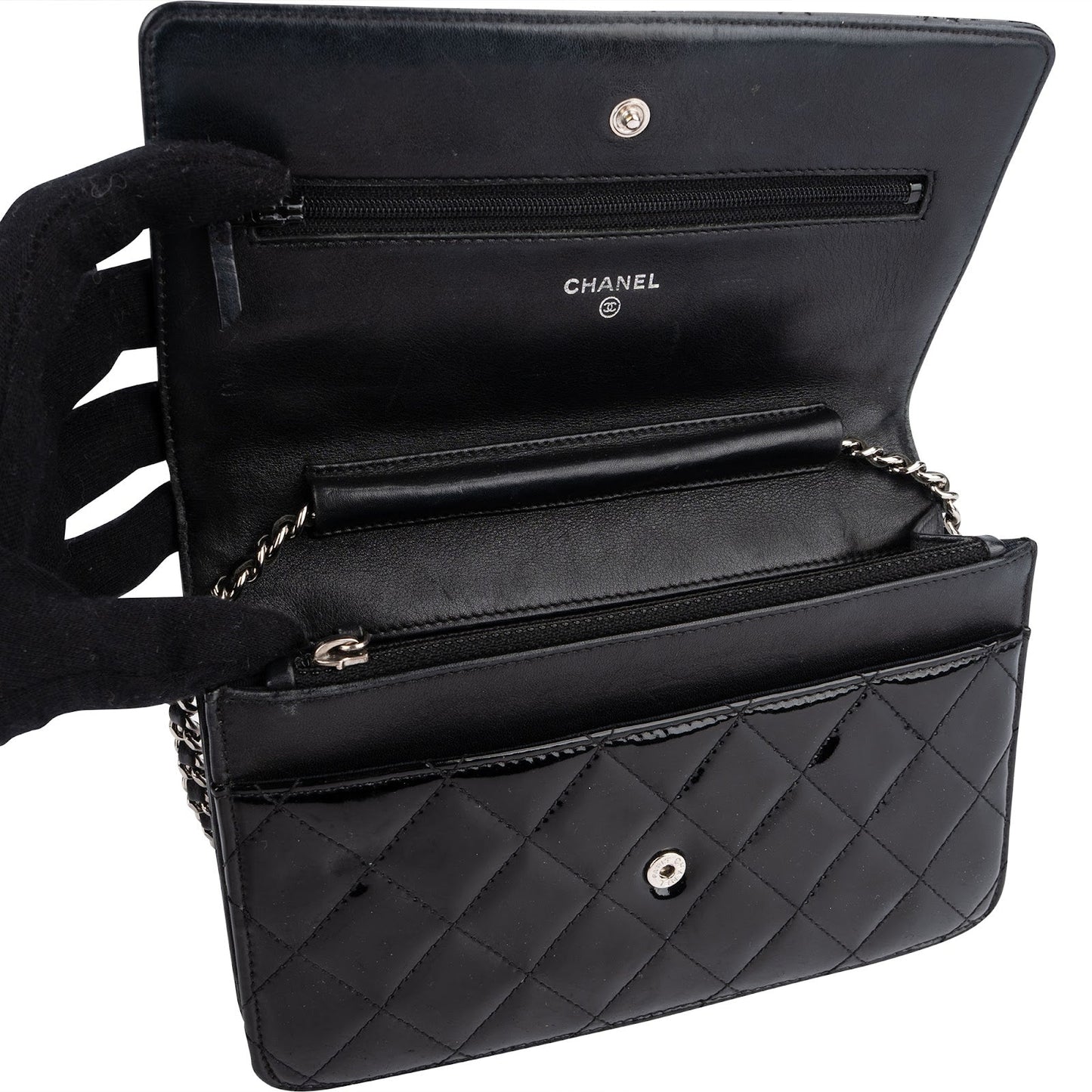 Chanel Quilted Patent Leather Wallet on Chain Crossbody Bag