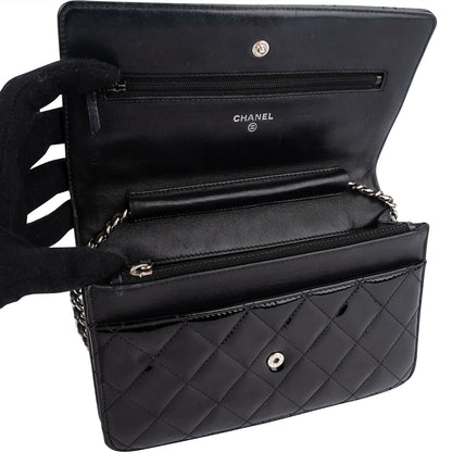 Chanel Quilted Patent Leather Wallet on Chain Crossbody Bag