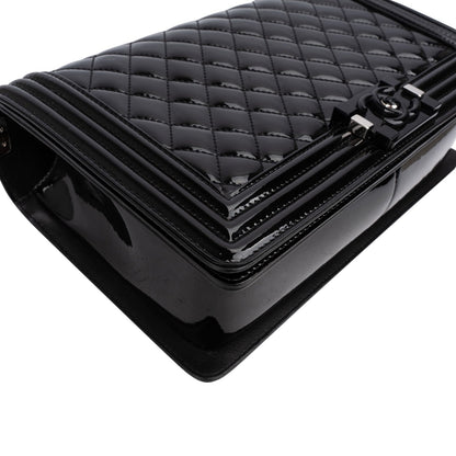 Chanel Quilted Patent Caviar Leather Large Boy Single Flap Crossbody Bag