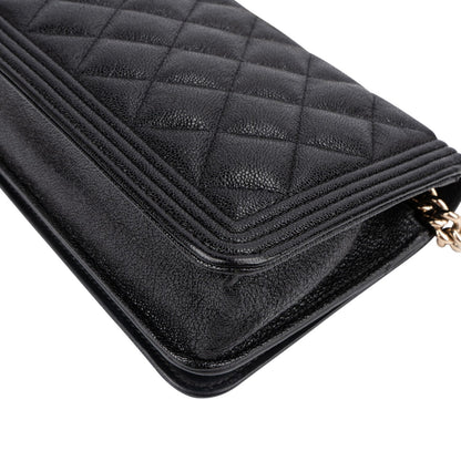 Chanel Quilted Caviar Leather Small Boy Wallet On Chain Crossbody Bag