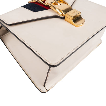 Gucci White Leather Sylvie Mini Top Handle Crossbody Handbag