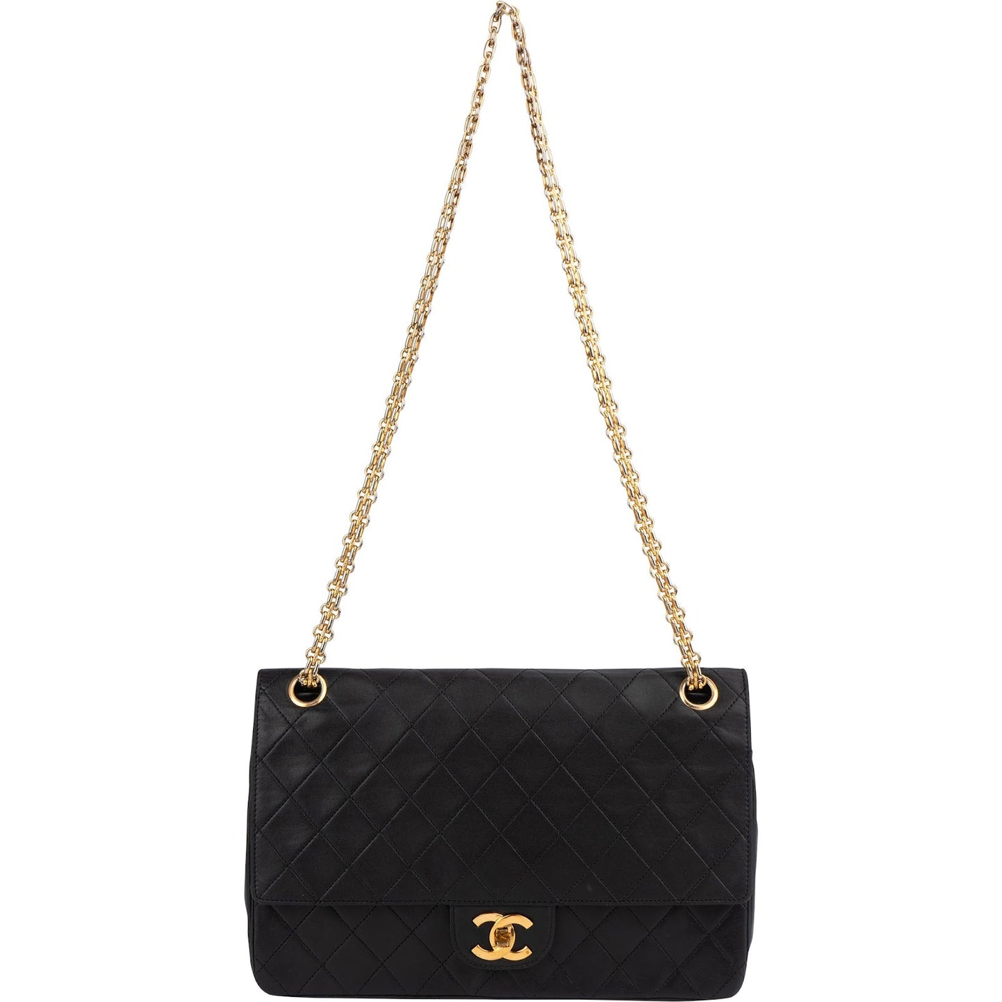 Chanel Quilted Lambskin 24K Gold Double Flap Shoulder Bag