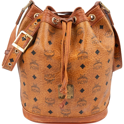 MCM Monogram Visetos Drawstring Bucket Crossbody Bag