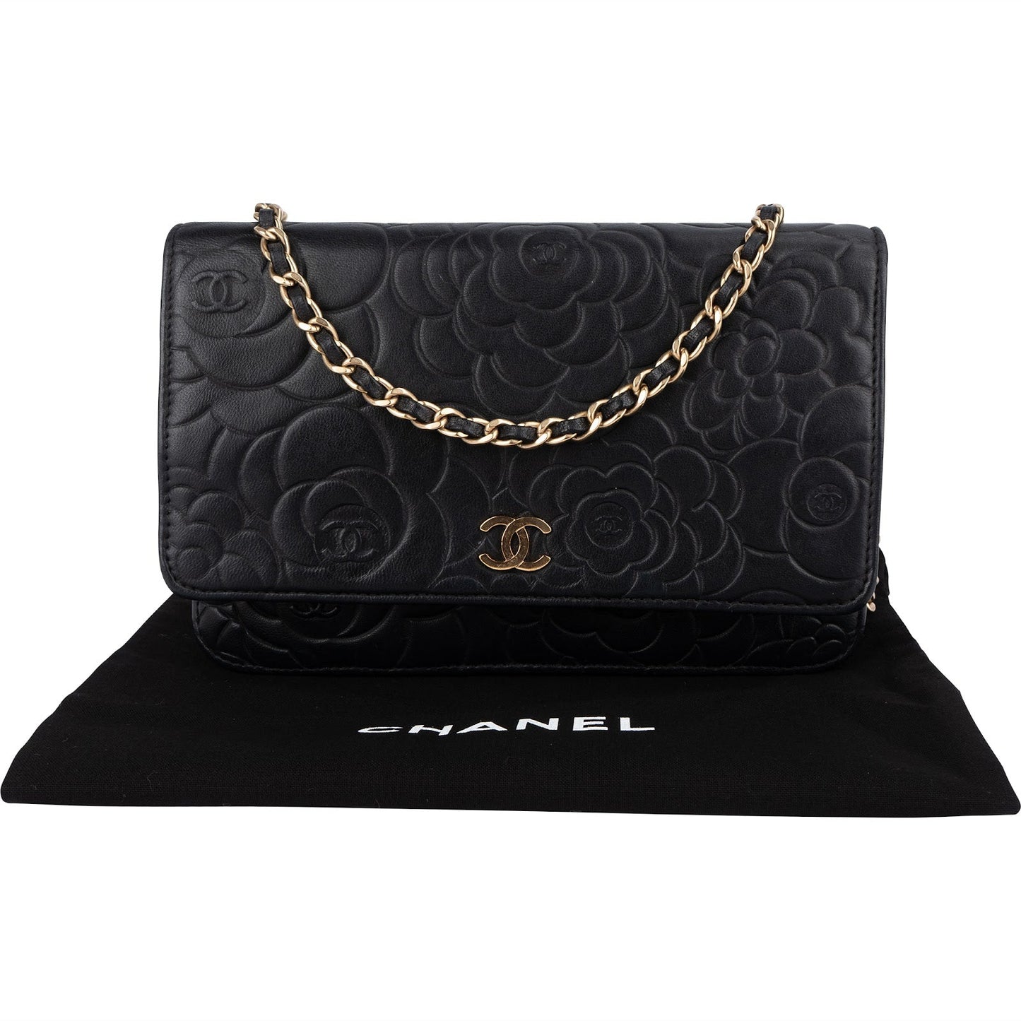Chanel Embossed Leather Camellia Wallet On Chain Crossbody Bag