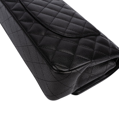Chanel Quilted Caviar Leather Palladium Medium Double Flap Shoulder Bag