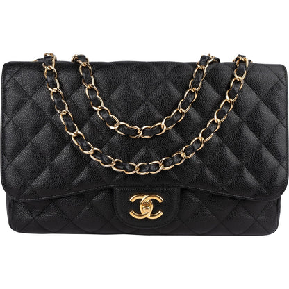 Chanel Quilted Caviar Leather Jumbo Single Flap Crossbody Bag