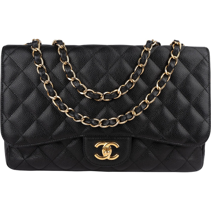 Chanel Quilted Caviar Leather Jumbo Single Flap Crossbody Bag