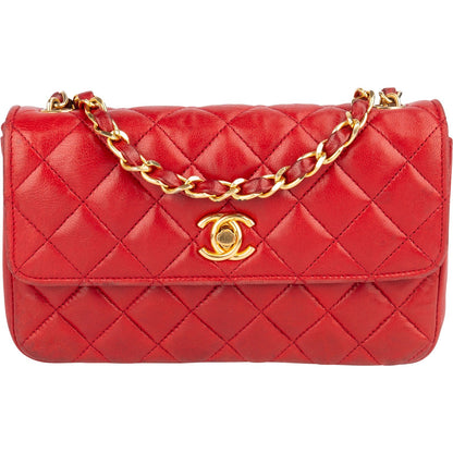 Chanel Quilted Lambskin 24K Gold Small Single Flap Crossbody Bag