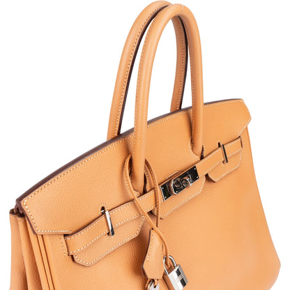 Hermès Fjord Leather Birkin 35 Handbag Beige Brown Palladium Hardware