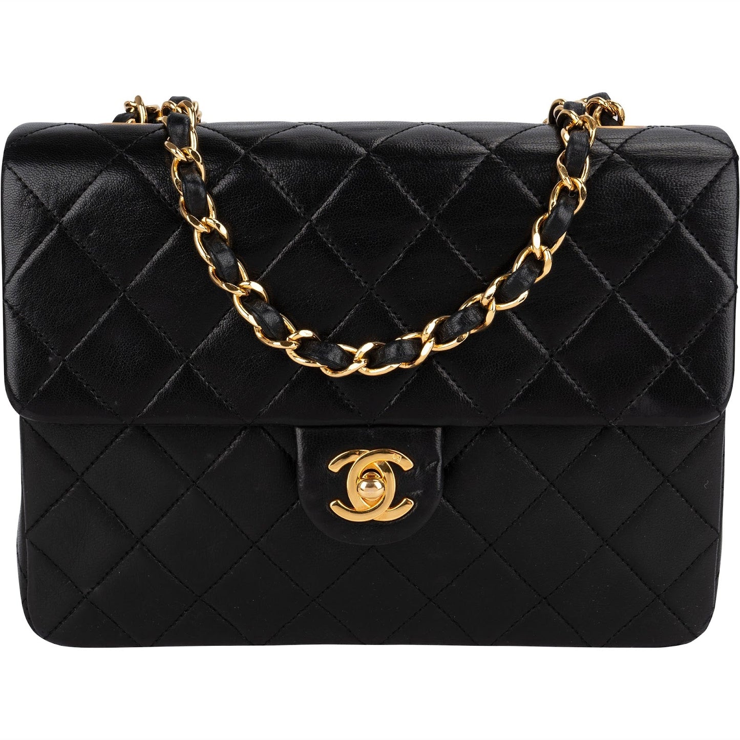 Chanel Quilted Lambskin Rectangular 24K Gold Single Flap Crossbody Bag