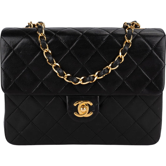 Chanel Quilted Lambskin Rectangular 24K Gold Single Flap Crossbody Bag