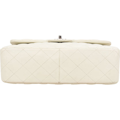 Chanel Quilted Caviar Leather Palladium Jumbo Double Flap Crossbody Bag