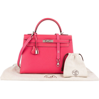 Hermès Epsom Leather Sellier Palladium Kelly 32 Handbag