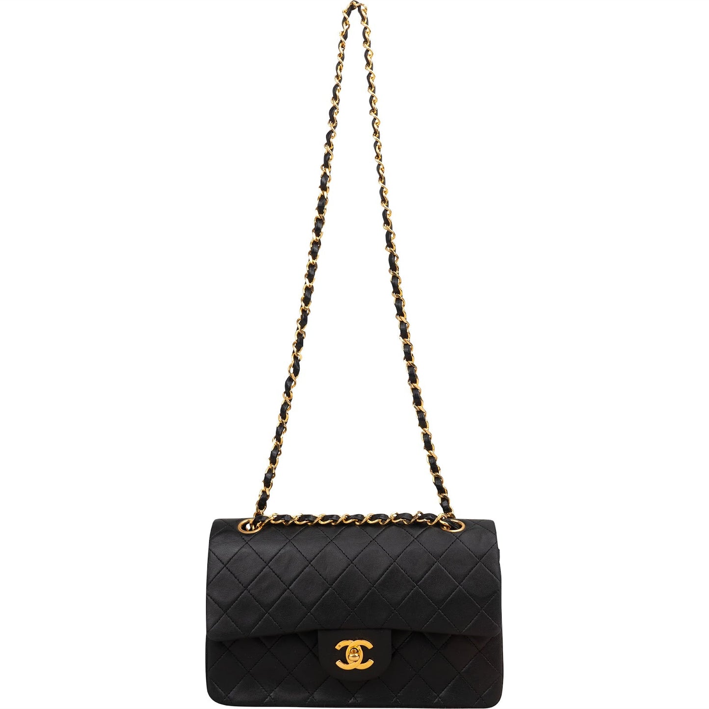 Chanel Quilted Lambskin Small 24K Gold Double Flap Shoulder Bag