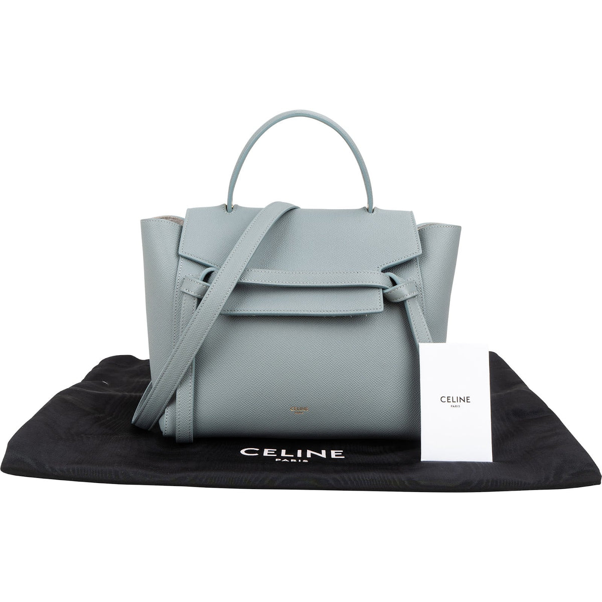 Celine Light Blue Leather Grained Calfskin Belt Handbag
