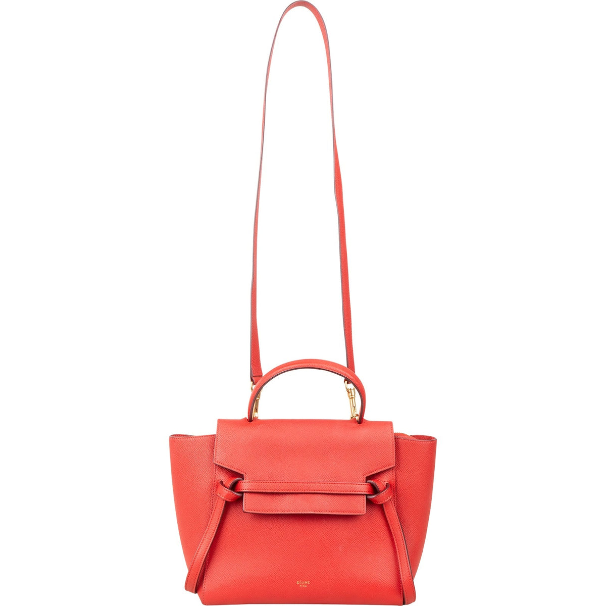 Celine Red Grained Calfskin Nano Belt Handbag