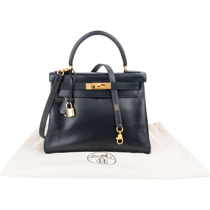 Hermès Blue Boxcalf Leather Kelly 28 Handbag