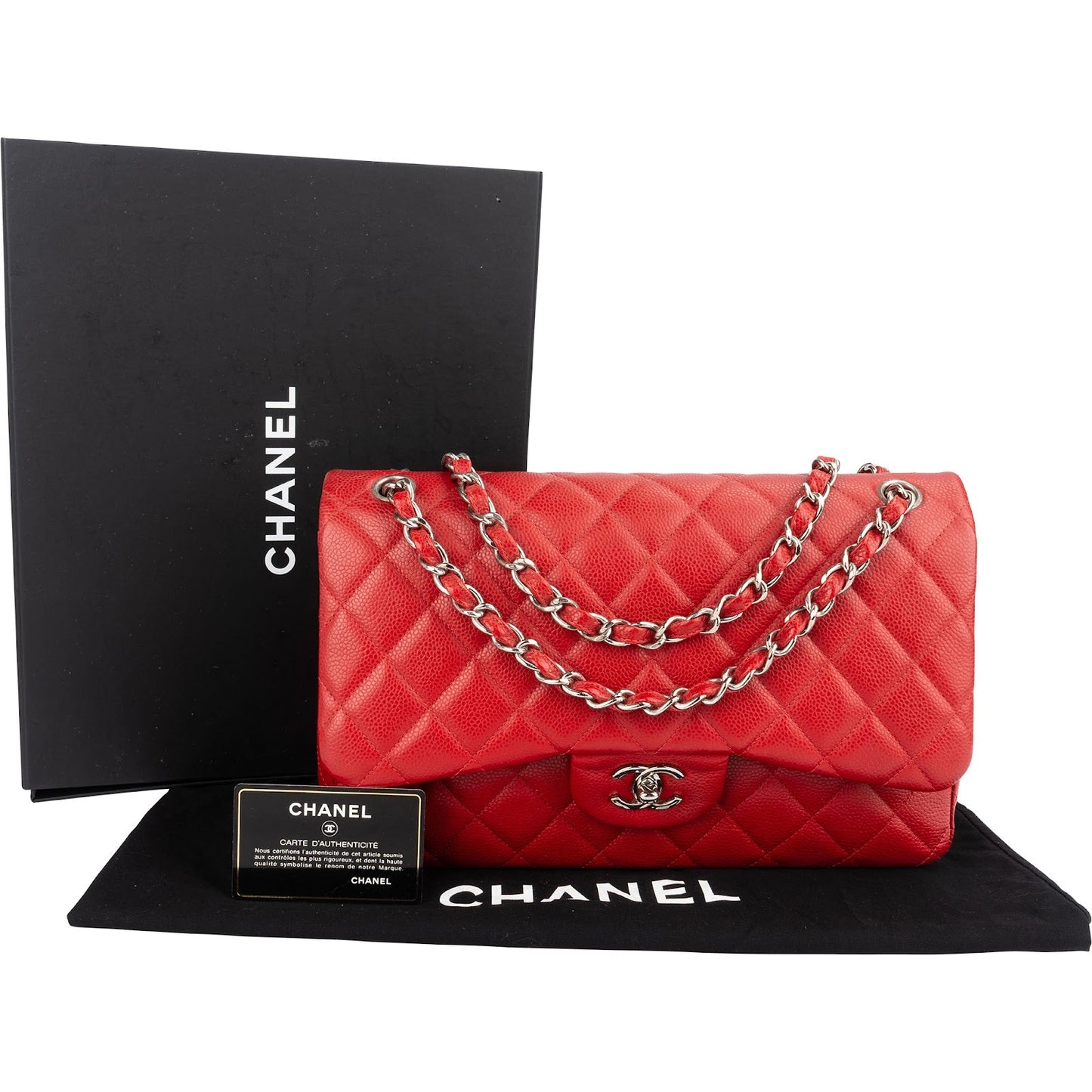 Chanel Quilted Caviar Leather Jumbo Double Flap Crossbody Bag