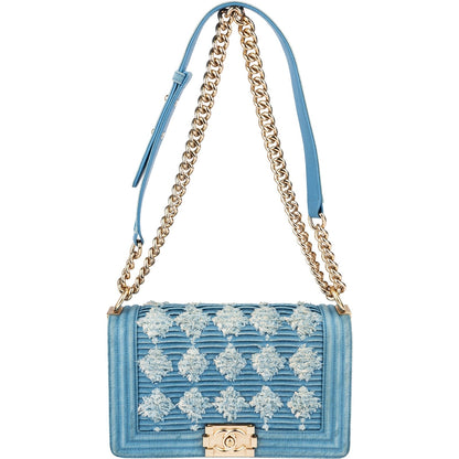 Chanel Distressed Denim Medium Boy Single Flap Crossbody Bag