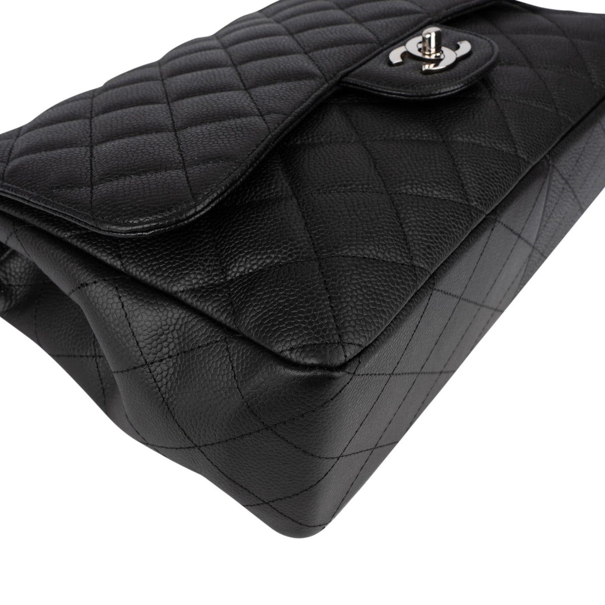 Chanel Quilted Caviar Leather Palladium Jumbo Single Flap Crossbody Bag