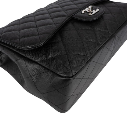 Chanel Quilted Caviar Leather Palladium Jumbo Single Flap Crossbody Bag