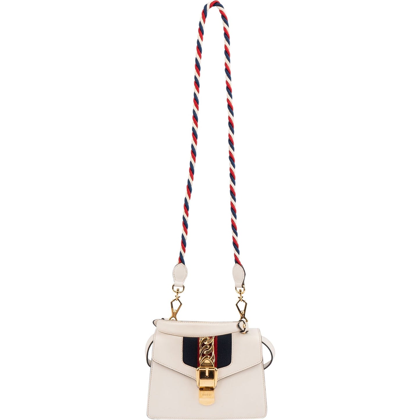 Gucci White Leather Sylvie Mini Top Handle Crossbody Handbag