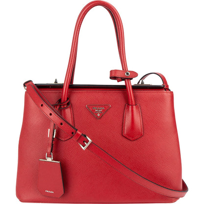 Prada Red Saffiano Leather Double Handbag