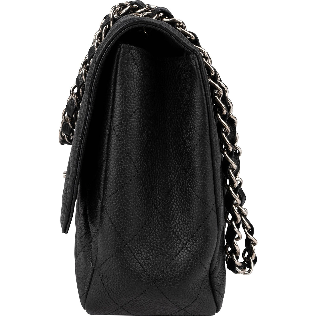 Chanel Quilted Caviar Leather Palladium Jumbo Single Flap Crossbody Bag