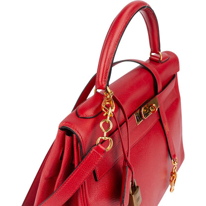 Hermès Rouge Courchevel Leather Kelly 32 Handbag