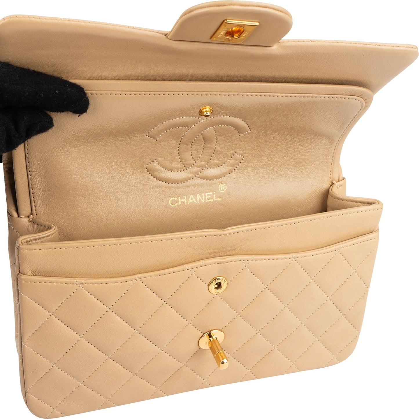 Chanel Quilted Lambskin 24K Gold Small Double Flap Shoulder Bag