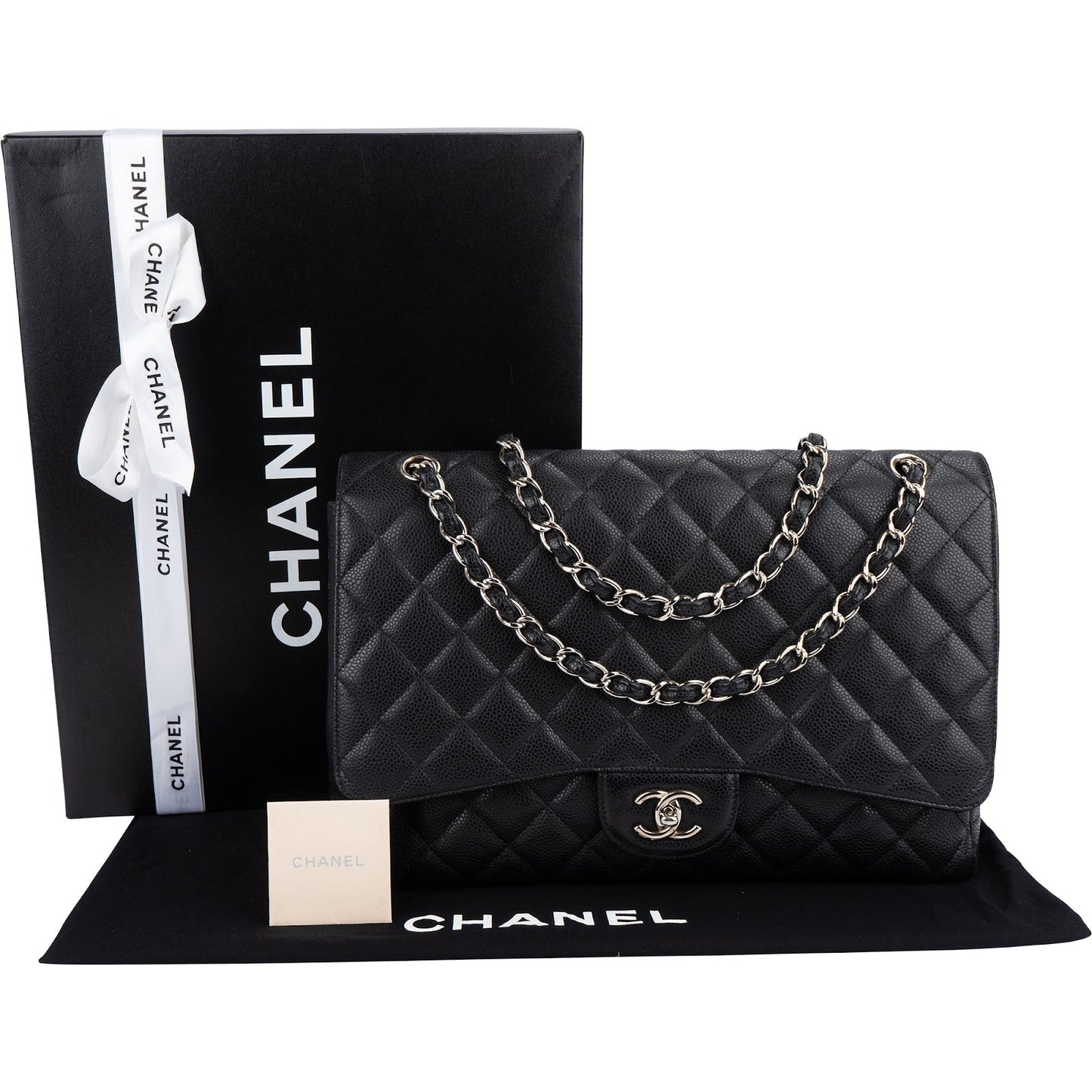 Chanel Quilted Caviar Leather Palladium Maxi Single Flap Crossbody Bag