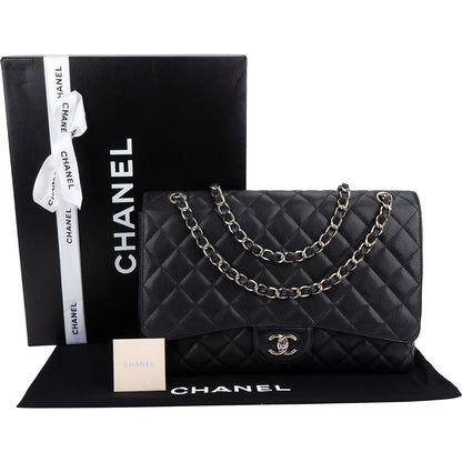 Chanel Quilted Caviar Leather Palladium Maxi Single Flap Crossbody Bag