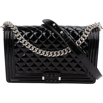 Chanel Quilted Patent Caviar Leather Large Boy Single Flap Crossbody Bag