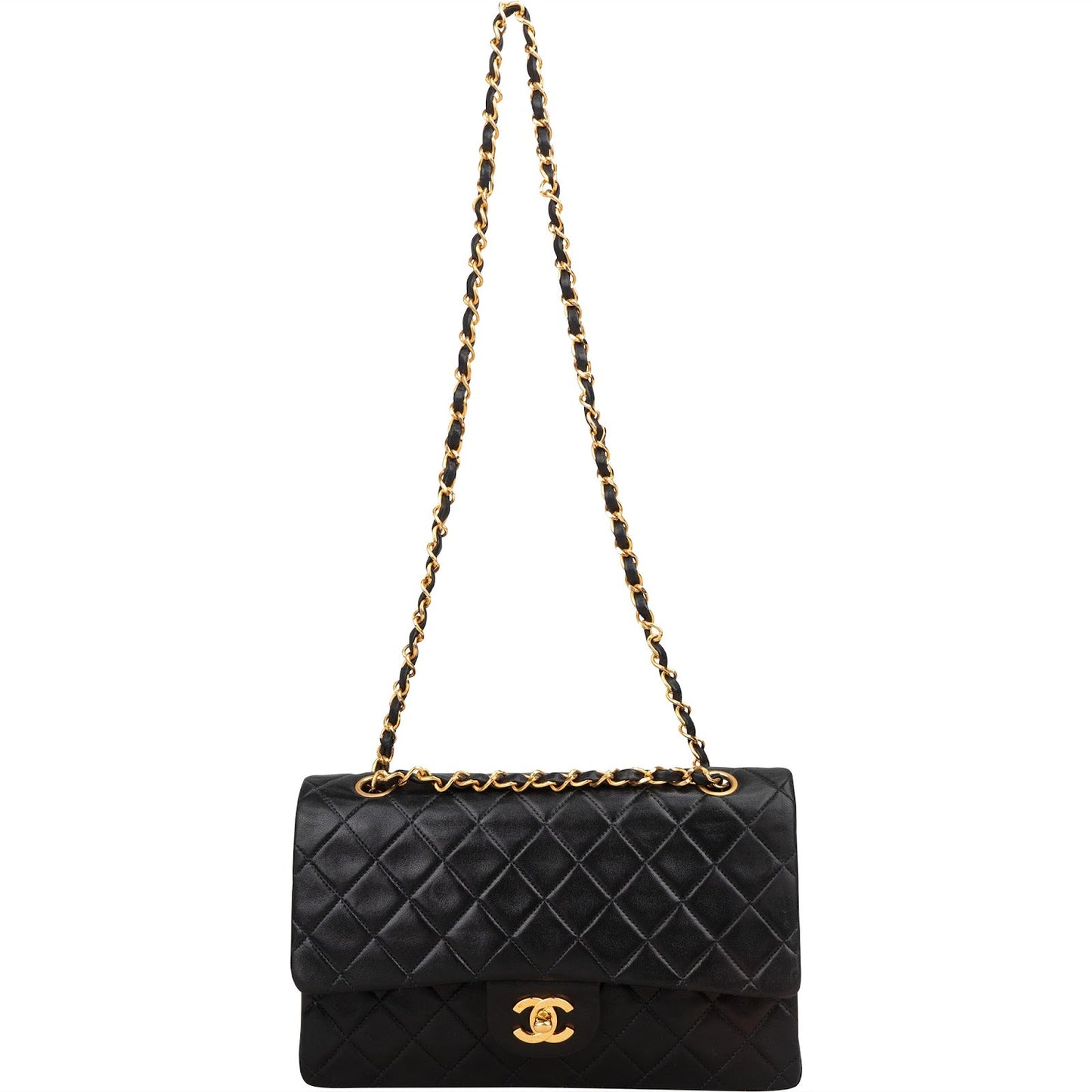 Chanel Quilted Lambskin Medium 24K Gold Double Flap Shoulder Bag