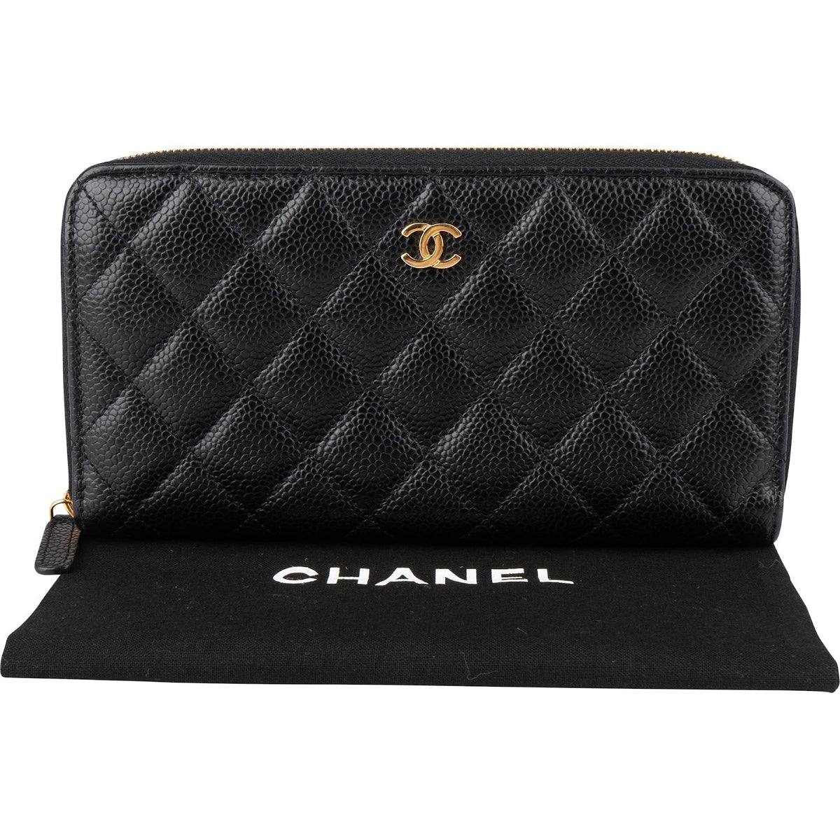Chanel Quilted Caviar Leather Classic Long Zip Around Wallet