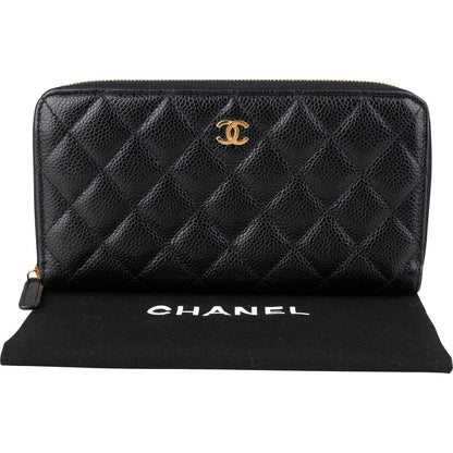 Chanel Quilted Caviar Leather Classic Long Zip Around Wallet
