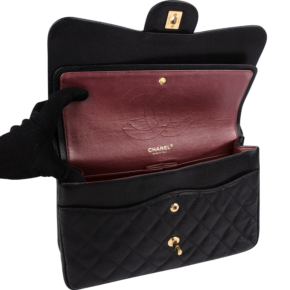 Chanel Quilted Caviar Leather Jumbo Double Flap Crossbody Bag
