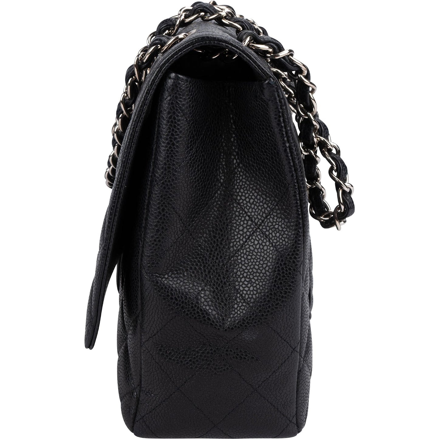 Chanel Quilted Caviar Leather Palladium Maxi Single Flap Crossbody Bag