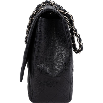 Chanel Quilted Caviar Leather Palladium Maxi Single Flap Crossbody Bag