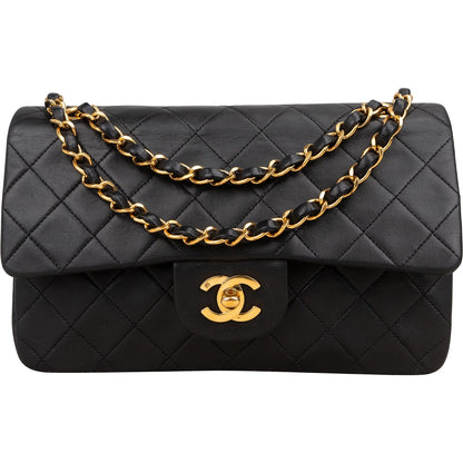 Chanel Quilted Lambskin Small 24K Gold Double Flap Shoulder Bag