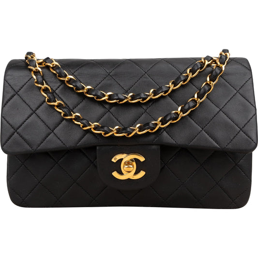 Chanel Quilted Lambskin Small 24K Gold Double Flap Shoulder Bag